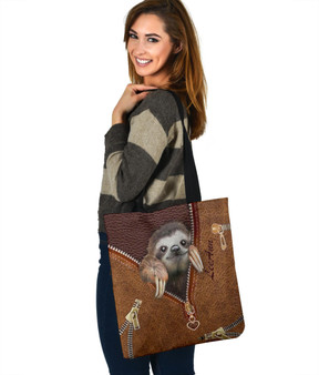 Personalized Customized Love Sloth 3D Printed Leather Pattern Tote Bag