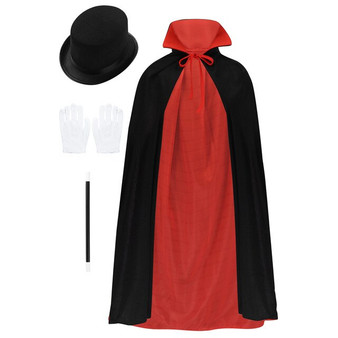 Boys Magician  Costume with  Cape Hat and  Magic Wand and  Gloves Set