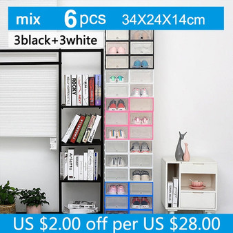 6pc Transparent shoe box storage shoe boxes thickened dustproof shoes organizer box can be superimposed combination shoe cabinet