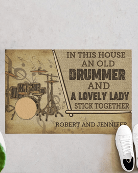 Personalized Hello Door Mats, Drummer And A Lovely Lady, Funny Cute Customize Modern