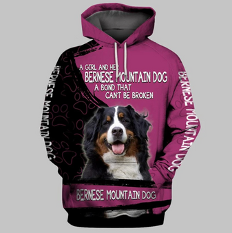 Bernese Mountain Dog Black & Pink 3D Hoodie For Men & Women