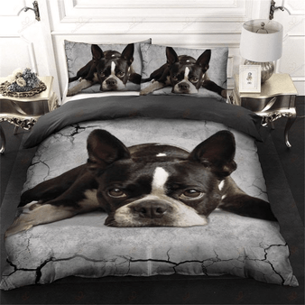 Lying Boston Terrier 3D Printed Cute Bedding Set