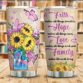 Personalized Sunflower Faith Hope Love Family Tumbler