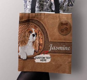 Personalized Customized Love Cavalier Dog Cute 3D Printed Leather Pattern Tote Bag