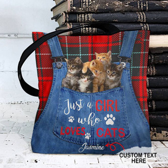 Personalized Customized Girl Love Cats Tote Bag