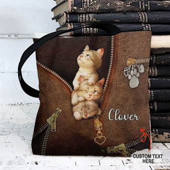 Personalized Customized Love Cats 3D Printed Leather Pattern Tote Bag