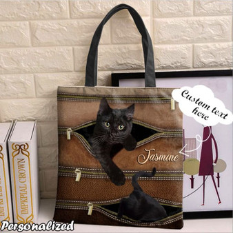Personalized Customized Love Black Cat 3D Printed Leather Pattern Tote Bag