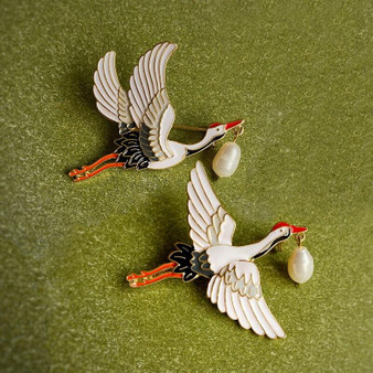 Vintage Style Flying Crane Bird Enamel Pin