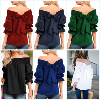 Loose Off Shoulder Bowknot Top