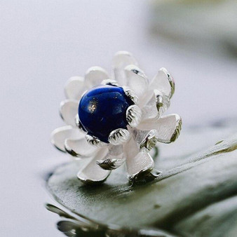 Lapis Lazuli Lotus Flower Stud Earrings