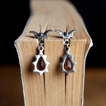 Bat Earrings With Dangling Gemstones