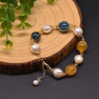 Freshwater Pearl, Jade and Kyanite Bracelet