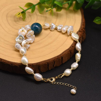 Freshwater Pearls and Kyanite Bracelet