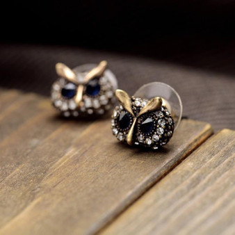 Rhinestone Owl Stud Earrings