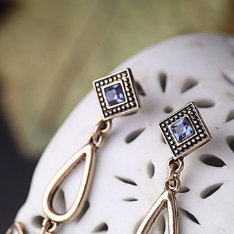 Navy Blue Geometric Drop Earrings