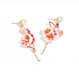 Mismatched Blossoming Flamingo Earrings