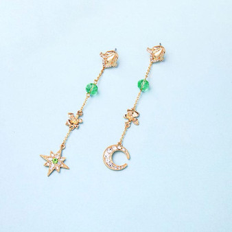 Moon and Stars Long Dangle Earrings