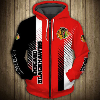 Chicago Blackhawks Stripes Casual Zipper Hoodie