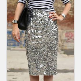 High Waist Sequin Skirt - Pencil Midi