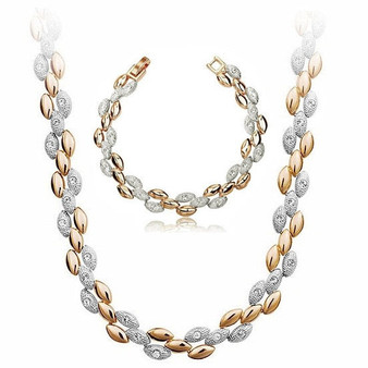 Wheat Rhinestone Necklace & Bracelet Fashion Jewelry Set