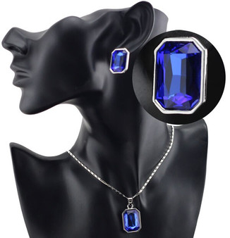 Square Crystal Necklace & Earrings Fashion Jewelry Set
