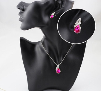 Austrian Crystal Feather Necklace & Earrings Fashion Jewelry Set