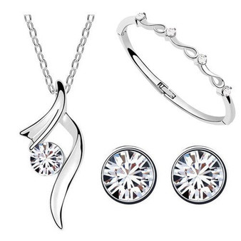 Round Rhinestone and Swirls Necklace, Bracelet & Earrings Fashion Jewelry Set