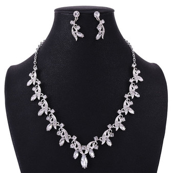 Silver-Plated Crystal and Rhinestone Tiara, Necklace & Earrings Wedding Jewelry Set