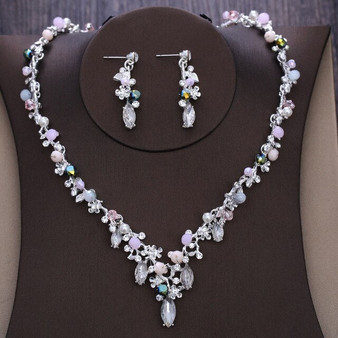 Silver-Plated Crystal, Flower and Rhinestone Tiara, Necklace & Earrings Wedding Jewelry Set