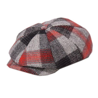 Vintage Plaid Tweed Woolen Newsboy Cap