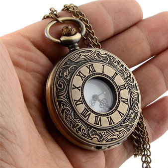 Bronze Pocket Watch with Roman Numeral Carving