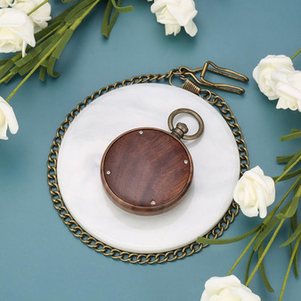 All Wood Pocket Watch with Bronze Chain