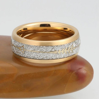 Gold Tungsten Carbide in Meteorite Inlay with Golden Arrow Wedding Band