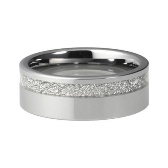 8mm Silver Tungsten Meteorite Inlay Wedding Band