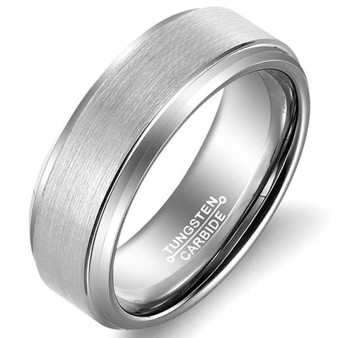 Men Silver 8mm Tungsten Carbide Ring Wedding Jewelry Engagement Promise Band for Him Pipe Cut Matte Finish