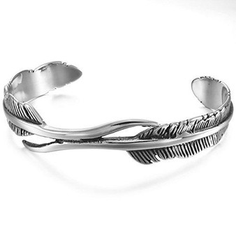 Men,Women's Stainless Steel Bracelet Bangle Cuff Silver Tone Angel Wing Feather