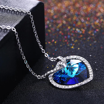 Blue Topaz Sterling Silver Necklace with Swarovski Crystals