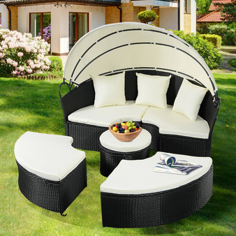 Patio Sofa Set Round Retractable With Canopy
