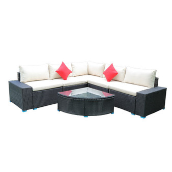7 Piece  Patio Rattan Wicker Sofa Sectional and Coffee Table