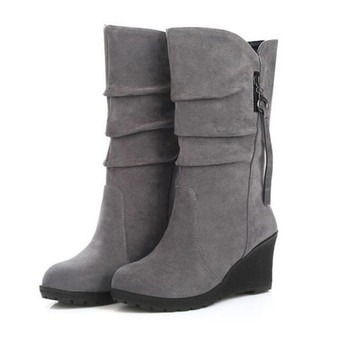 Mid-Calf Pleated Wedge Boots