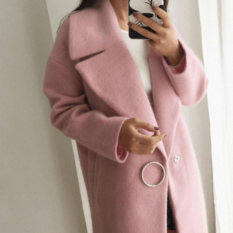 Winter Coat Women long-sleeved lapel windbreaker jacket fashion casual loose large size solid color cashmere warm long coat