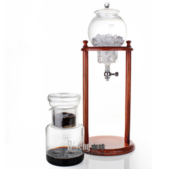 600ML high-capacity wooden frame glass coffee pot set / high quality drip filter coffee pot ice drop coffee filter tool