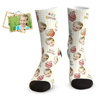 Custom Birthday Cupcake Face Socks - Best Personalized Birthday Gifts