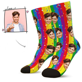 Custom Pride Socks RainBow Stripe - Put Any Face On Socks
