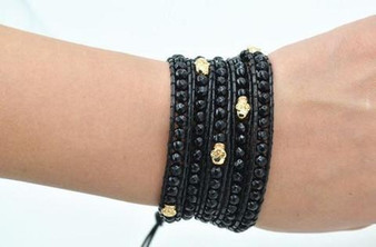 Handmade Black Five Wrap Skull Bracelet