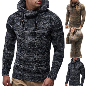 Men Autumn Winter Hooded Jumper Casual Slim Knitwear Pullover Sweatshirt