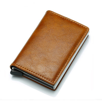 Men Anti Rfid Bank Credit Card Bag Slide Leather ID Card Holder Case Aluminium Metal Wallet