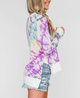 Women Tie-dye Gradient Printed O-Neck Long Sleeve Casual T-shirts