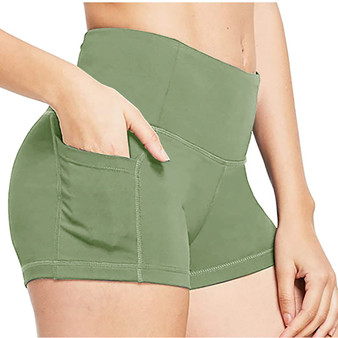 Women's High Waist Workout Yoga Running Compression Exercise Shorts Side Pockets