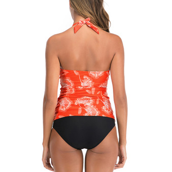 Womens Floral Print Halter Conservative Swimsuit Two Piece Tankini Set